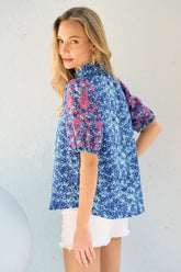 Hailey & Co Women's Embroidered Puff Sleeve Printed Blouse - Elegant & Trendy